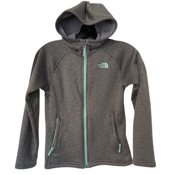 The North Face Girls Hoodie Jacket Gray Teal Size M 10/12 - Picture 1 of 10